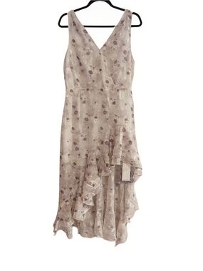 EYWOL Women's Floral Embroidered Ruffle Midi Dress Beige Size L NWT